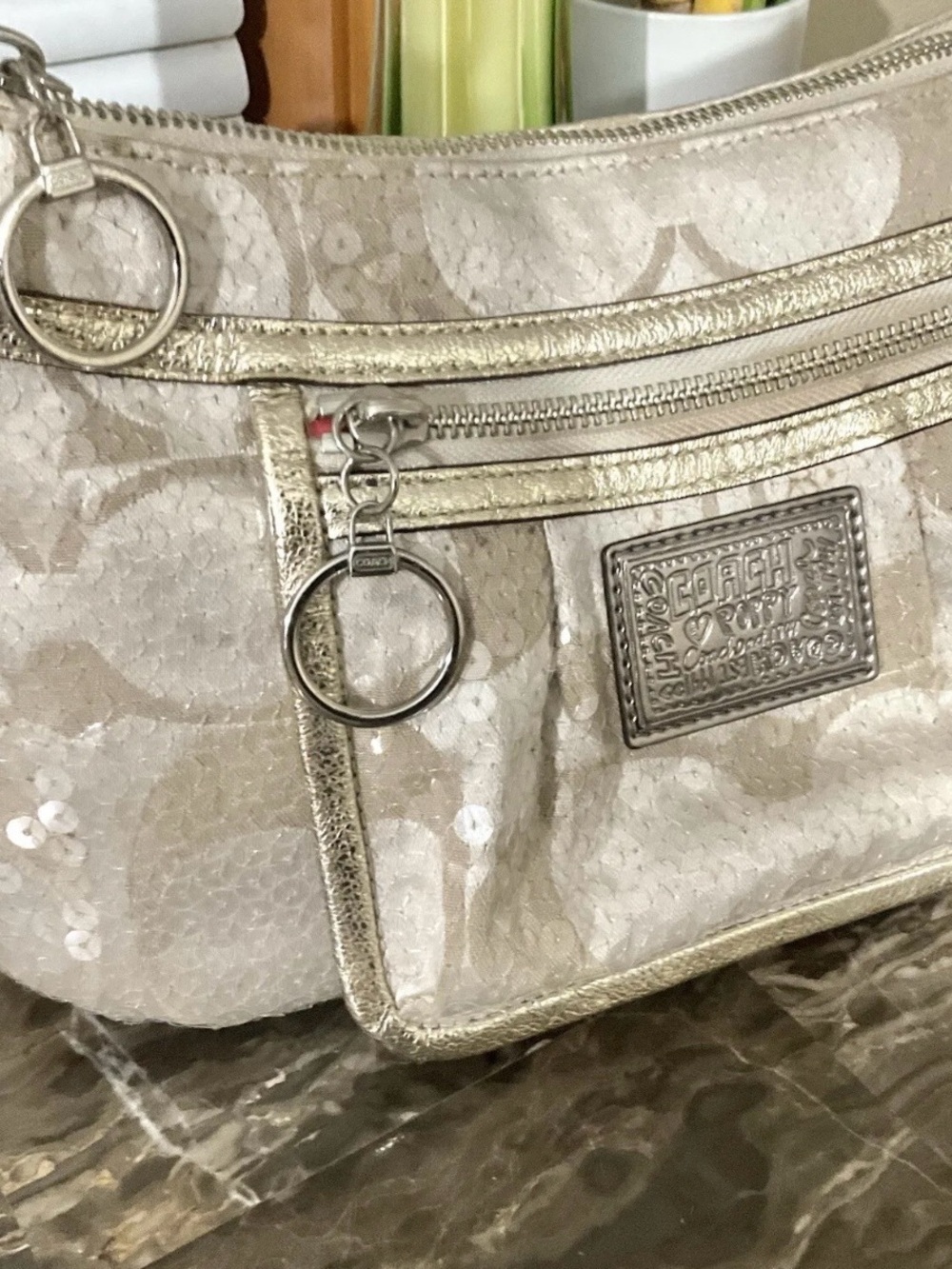 Coach Signature Sequin Hobo Bag in Champagne